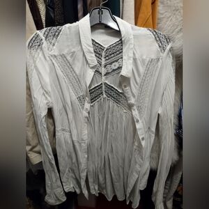 Free People White Lace Collar Blouse